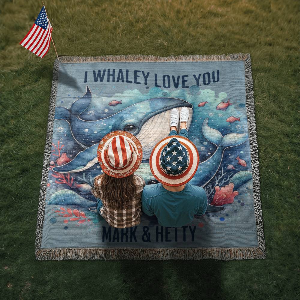 I Whaley Love You Ocean Blue Woven Blanket