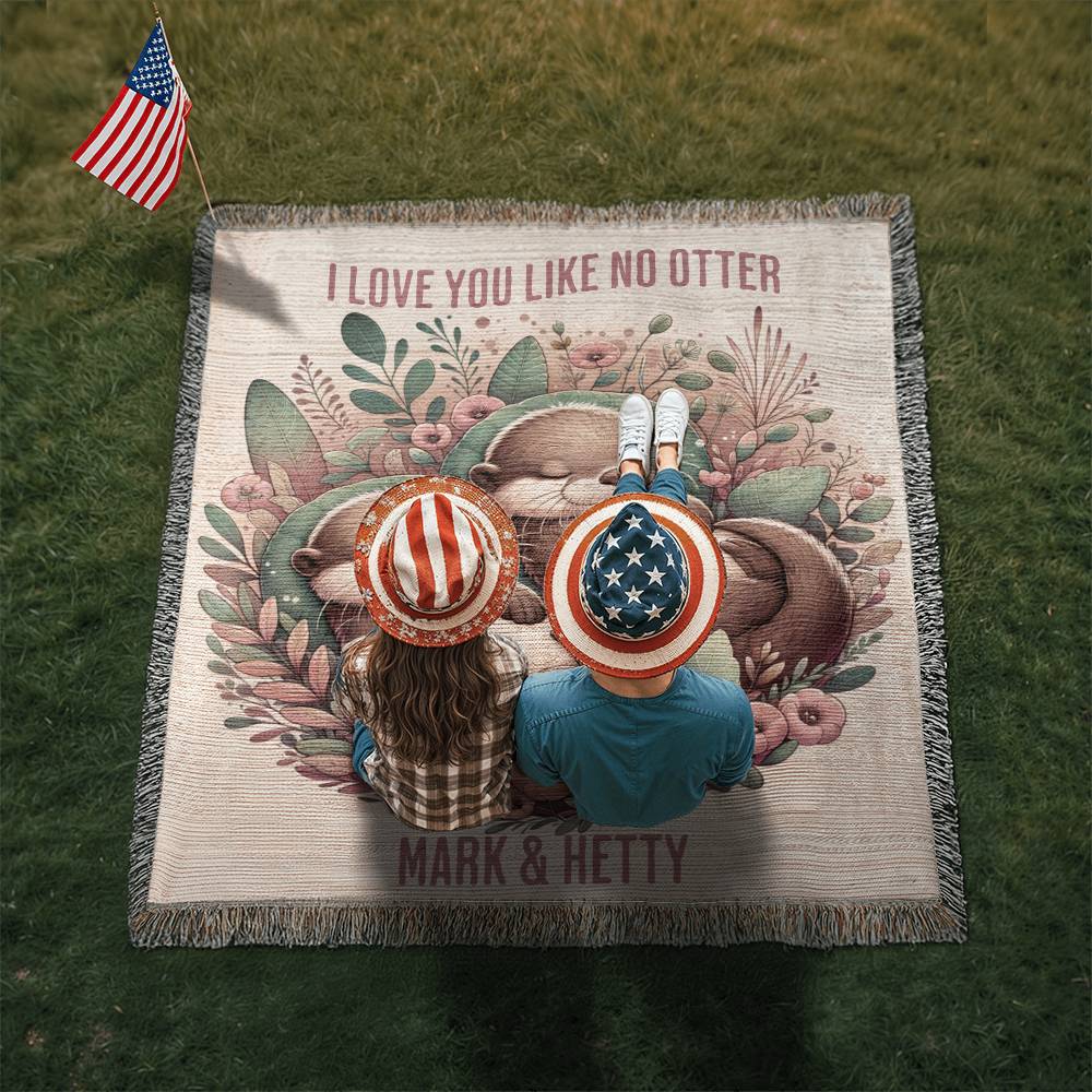 I Love you Like No Otter Beige Woven Blanket