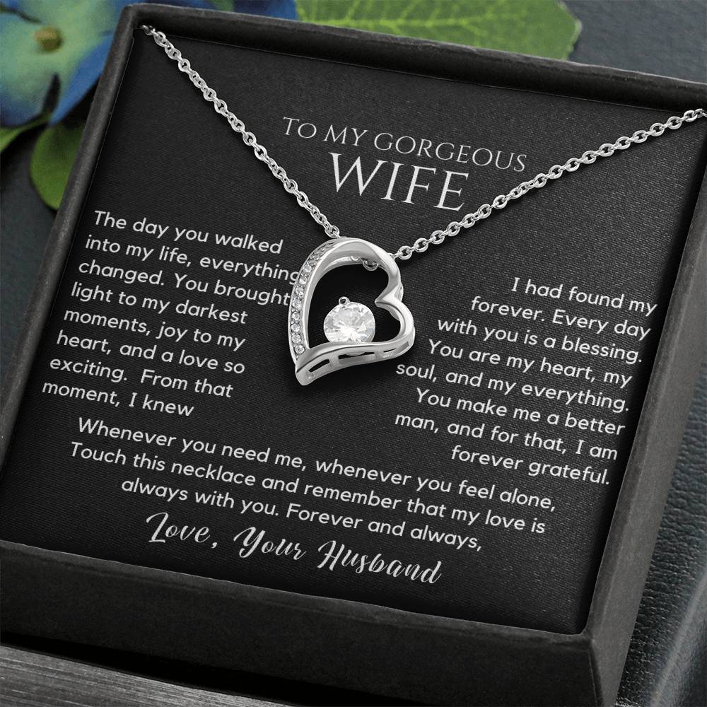 gift for wife, necklace for wife, romantic jewelry, anniversary gift, wife jewelry, love necklace, you are my forever necklace
Surprise your beloved with the "To My Gorgeous Wife - You Are My Forever" Necklace, a stunning symbol of your eternal love and commitment. This elegant necklace, crafted with premium materials, features a timeless design that beautifully complements any style. Whether for an anniversary, birthday, or just because, this heartfelt gift expresses how much she means to you. 