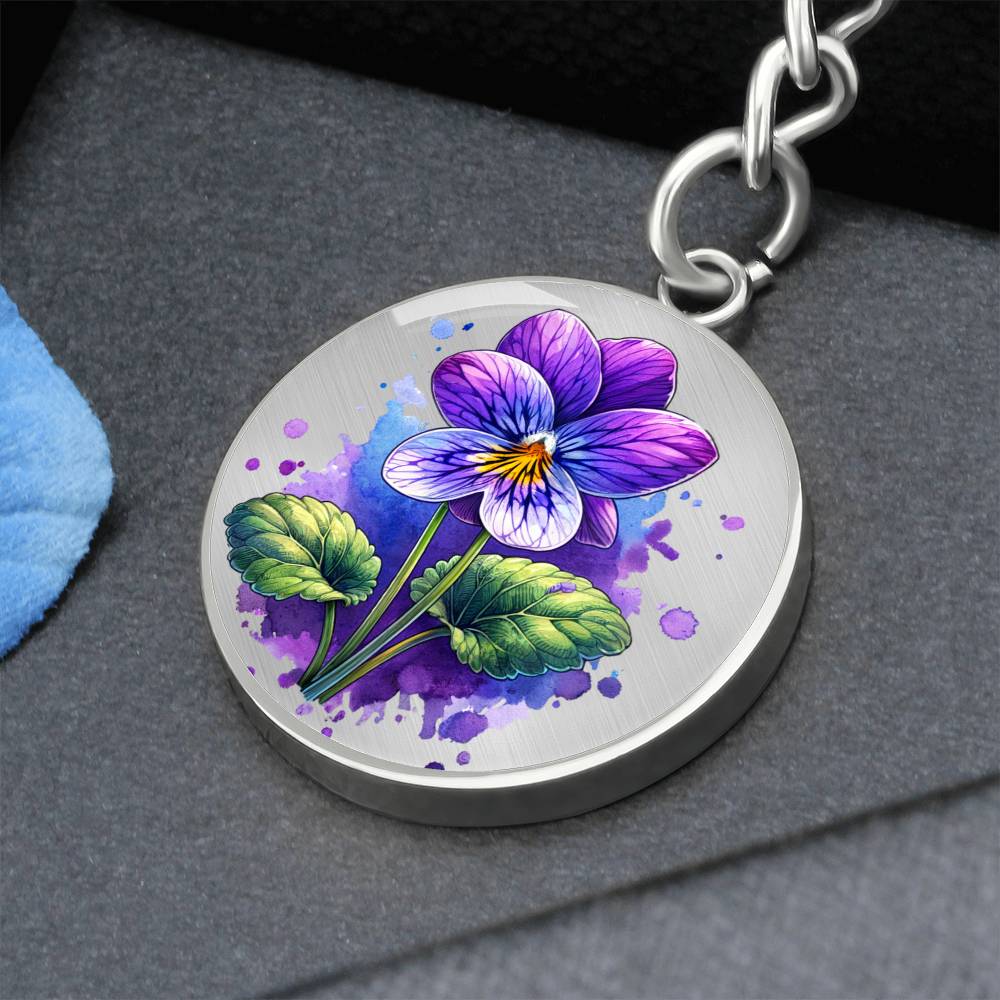 Custom Birth Month Flower With Engraving  Circle Key Chain