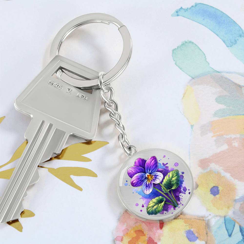 Custom Birth Month Flower With Engraving  Circle Key Chain