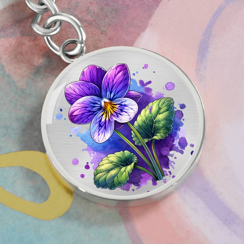 Custom Birth Month Flower With Engraving  Circle Key Chain