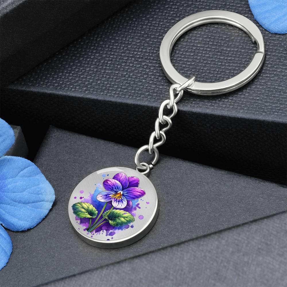 Custom Birth Month Flower With Engraving  Circle Key Chain