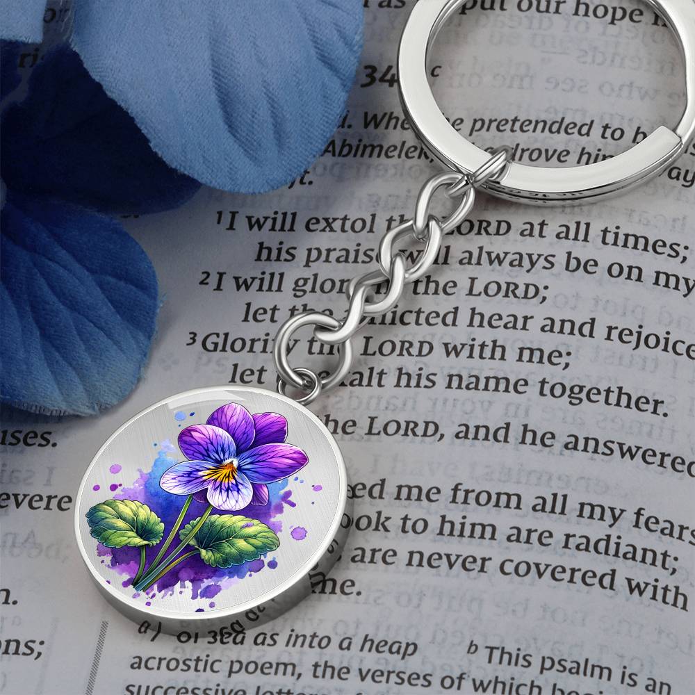 Custom Birth Month Flower With Engraving  Circle Key Chain