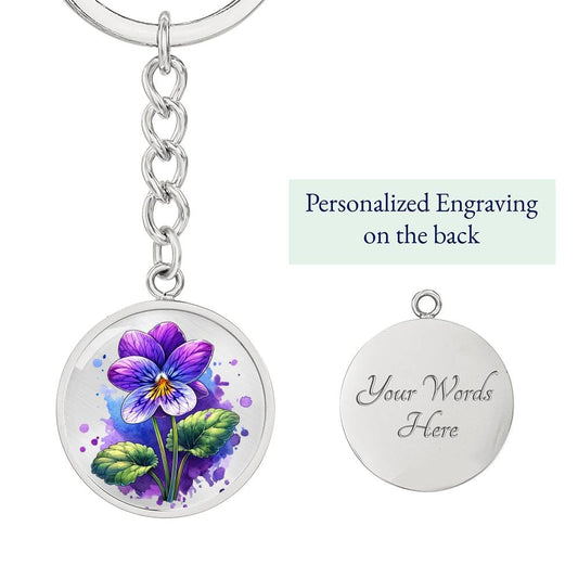 Custom Birth Month Flower With Engraving  Circle Key Chain