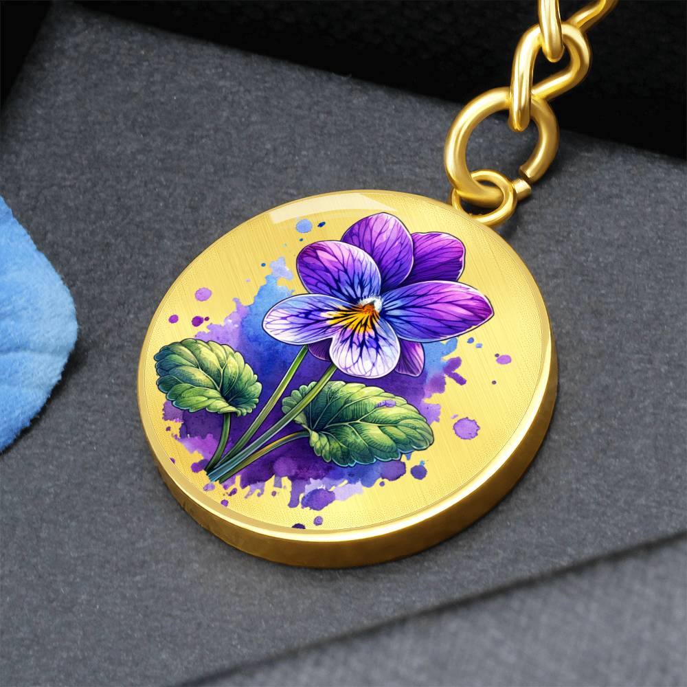 Custom Birth Month Flower With Engraving  Circle Key Chain