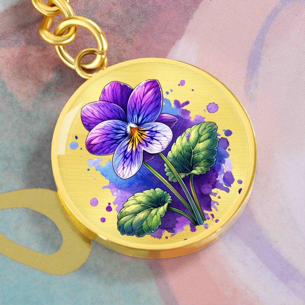 Custom Birth Month Flower With Engraving  Circle Key Chain