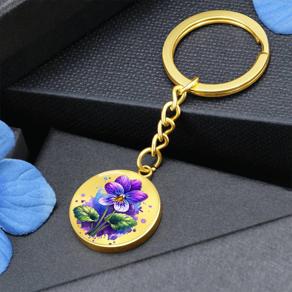 Custom Birth Month Flower With Engraving  Circle Key Chain