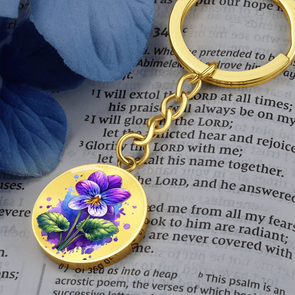 Custom Birth Month Flower With Engraving  Circle Key Chain