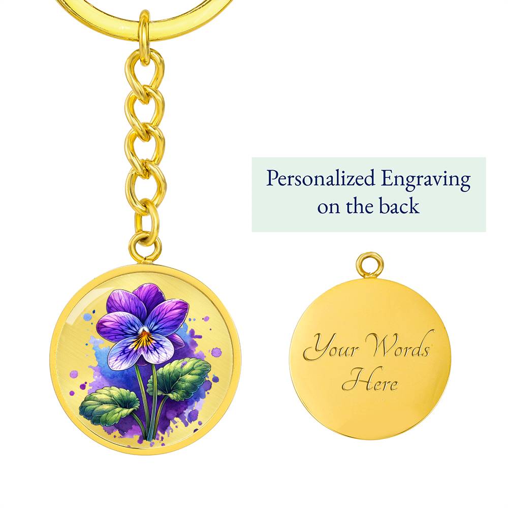 Custom Birth Month Flower With Engraving  Circle Key Chain