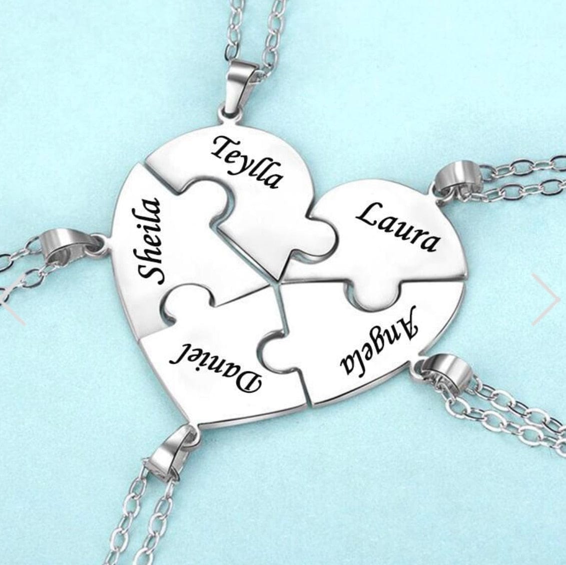 Custom Names Heart Necklace Heart Puzzle Necklace Engraved Names Puzzled Hearts Pendant