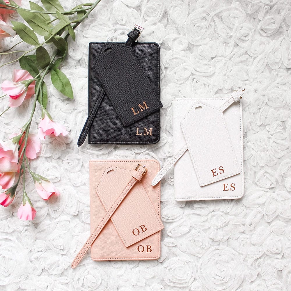 Personalized Passport Holder and Luggage Tag Travel Sets Leather Customize Passport Cover Bride Bridesmaid Honeymoon Mr Mrs Gift