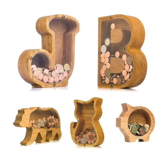 Custom Letter Wooden Piggy Bank