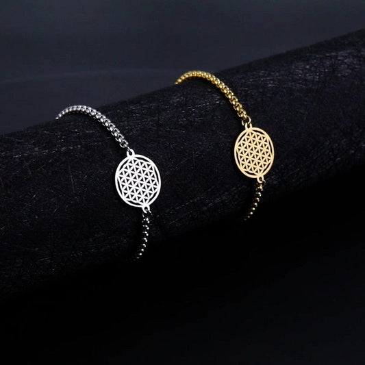 Women Flower of Life Charms Bracelets Gold Color Stainless Steel Bracelet Jewelry For Women Gifts