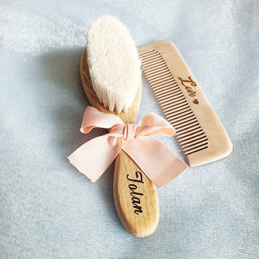 Personalized Baby Name Bathing Comb Baby Care Hair Brush Pure Natural Wool Wood Comb Newborn Baby Shower and Registry Gift