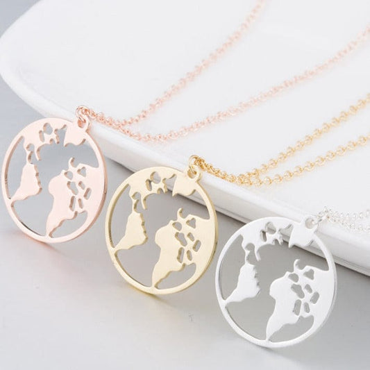 World Map Necklace Earth Day Gift For Best Friends Wanderlust Pendants Personalize Fashion Outdoor Necklace Best