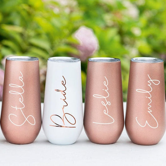 Personalized Flute Tumblers Custom Stainless Tumbler Champagne Bachelorette Party Wine Cup Bridesmaid Proposal Bridal Favors