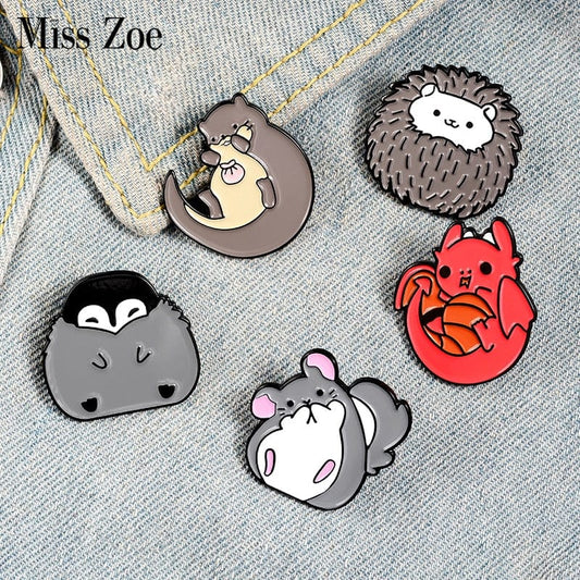 Cute Enamel Pin Chinchilla Hedgehog Otter Penguin Dragon Badge Brooch Custom Lapel pin Shirt Bag Jewelry Gift for Kids