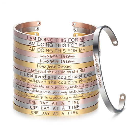 Laser Engraved Cuff Inspirational Quote Bangle