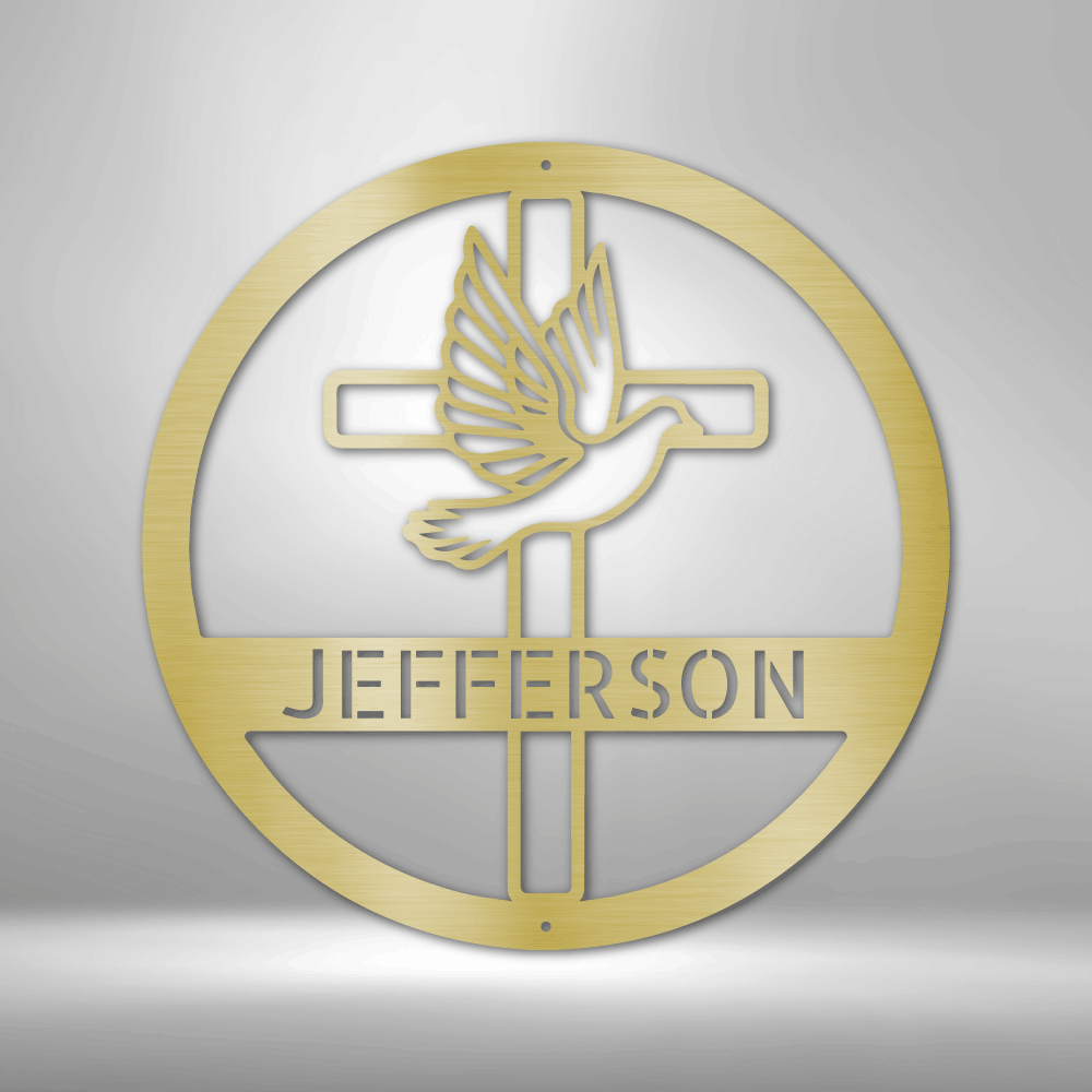 Custom Dove and Cross Monogram Metal Signs Monogram Wall Decor Metal Wall Art Last Name Sign Family Name Sign Personalized Wedding Gift Custom Metal Art