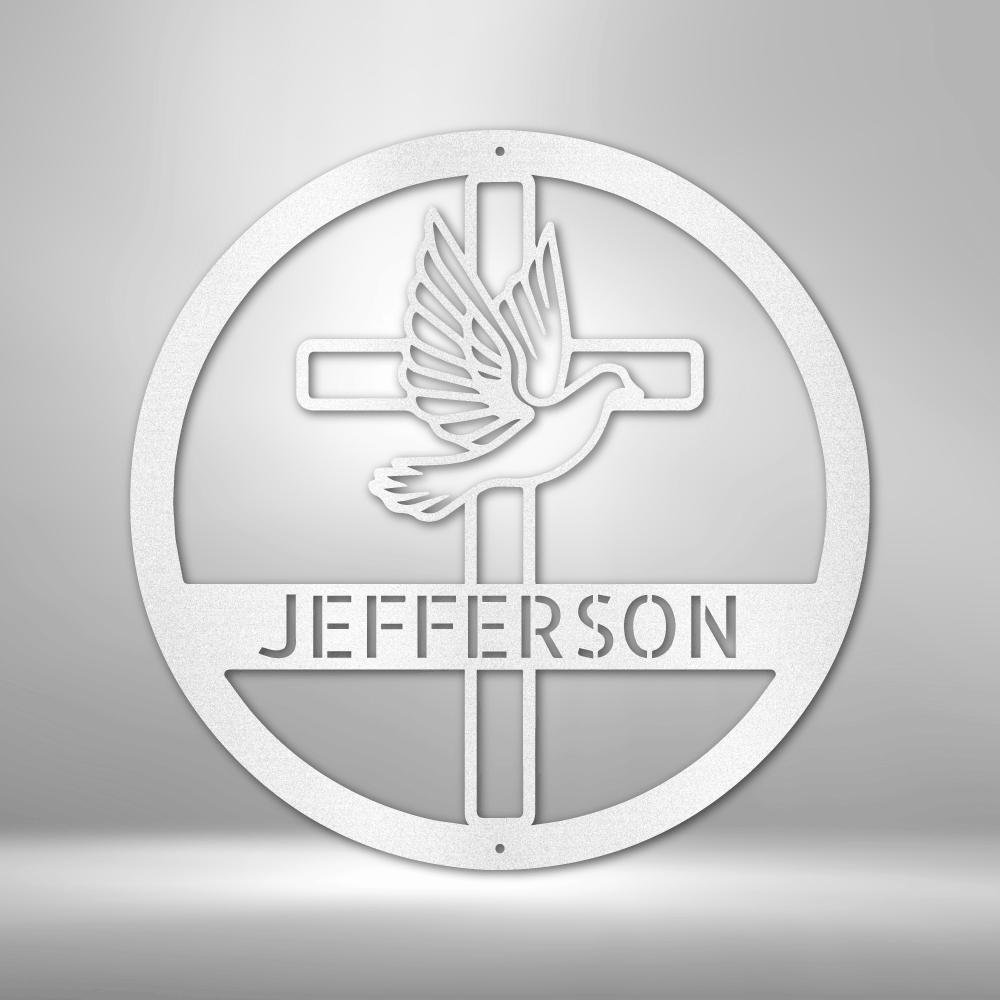 Custom Dove and Cross Monogram Metal Signs Monogram Wall Decor Metal Wall Art Last Name Sign Family Name Sign Personalized Wedding Gift Custom Metal Art