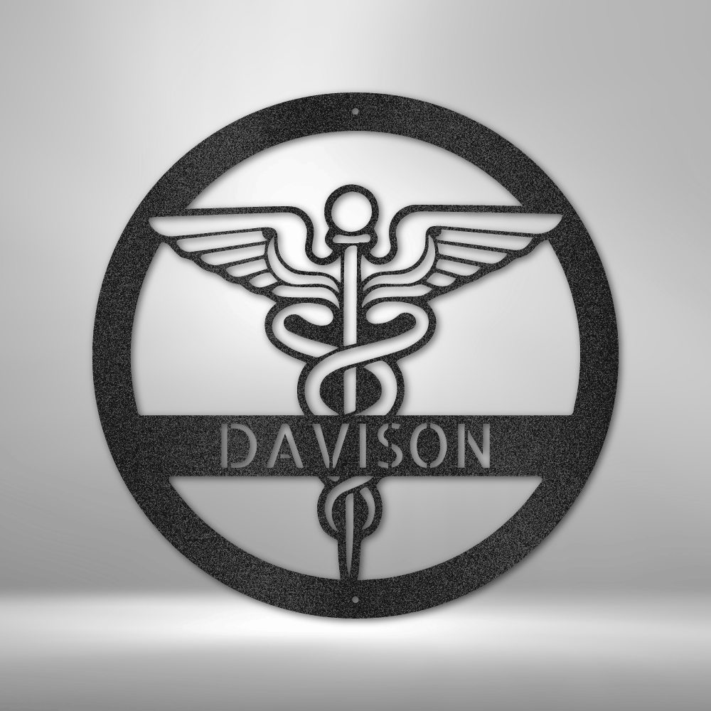 Custom Caduceus Sign Name Metal Sign Medics Nurse Monogram Sign Medical Professionals Hospital Monogram Metal Sign Wall Decoration Metal Art Wall Hangings Doctor Wall Art Metal Sign Custom Nurse Gift