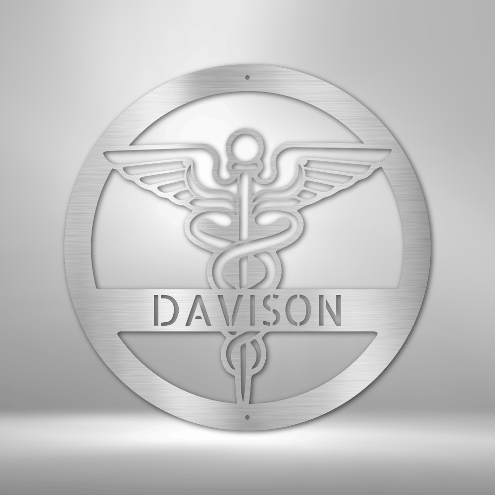 Custom Caduceus Sign Name Metal Sign Medics Nurse Monogram Sign Medical Professionals Hospital Monogram Metal Sign Wall Decoration Metal Art Wall Hangings Doctor Wall Art Metal Sign Custom Nurse Gift