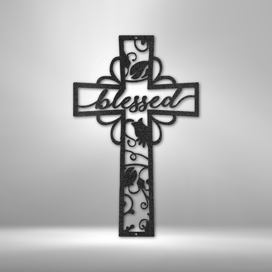 Blessed Cross Christian Sign Wedding Gift for Couple Blessed Sign Metal Sign Anniversary Gift Bridal Shower Gift