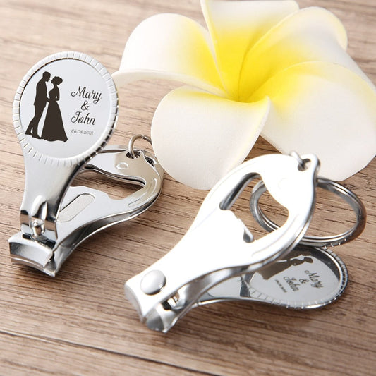 Personalized Wedding Party Name And Date Nail Clipper Bottle Opener Keychain Fashion Stainless Custom Wedding Gift For Guests