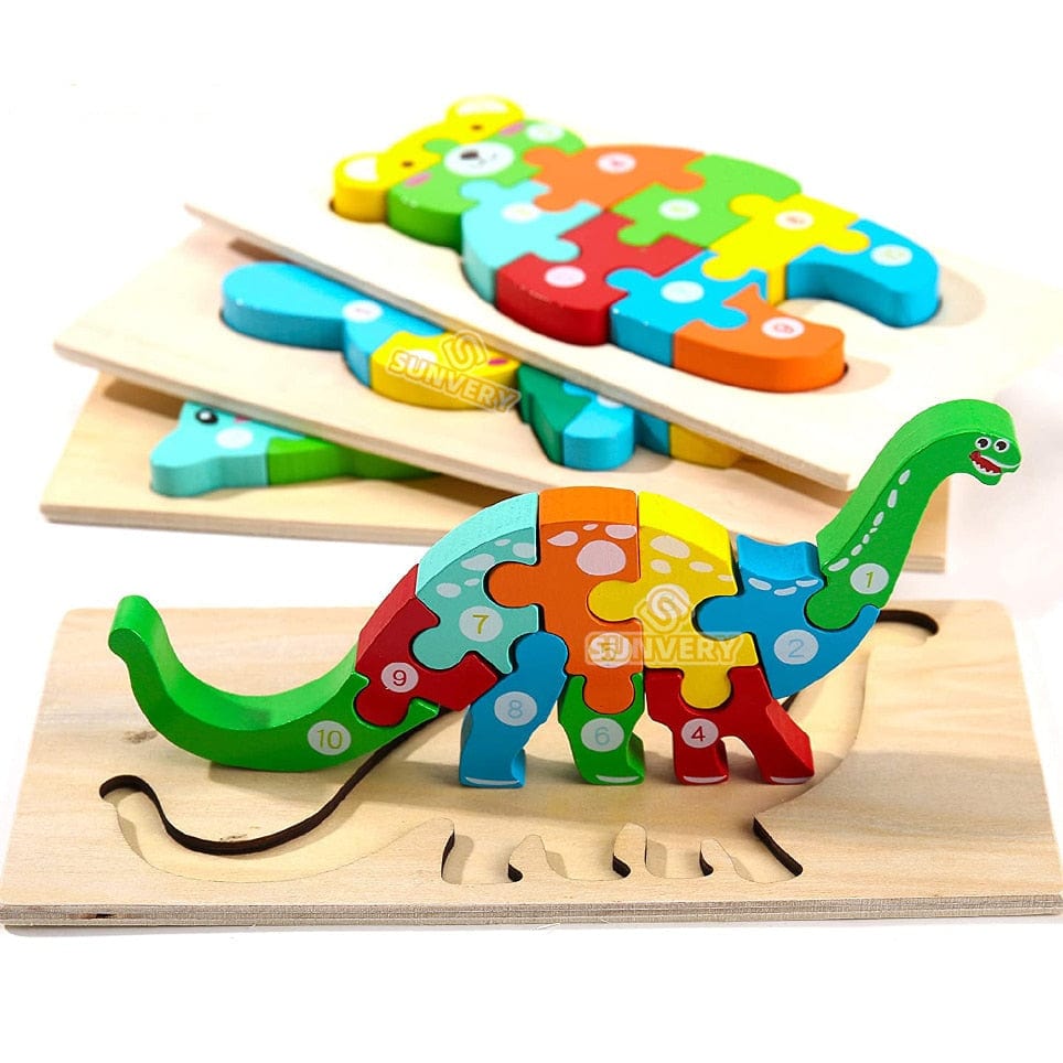 Wooden Toddler Puzzles for Kids Learning Toys for Toddlers 2 3 4 5 Years Old Top 3D Puzzle Educational Dinosaur Toy