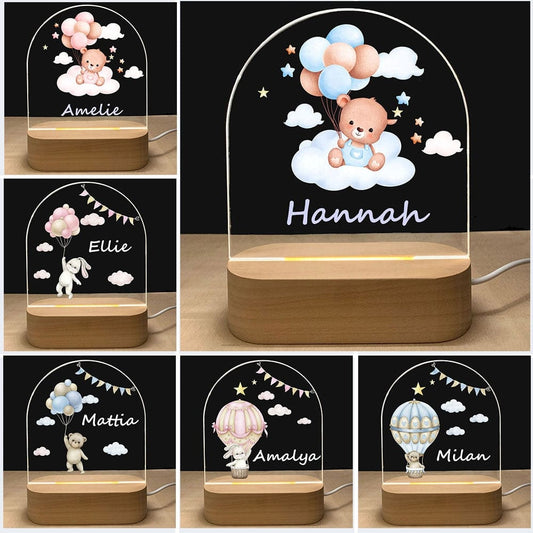 Personalized Baby Birth Wood Base Lamp