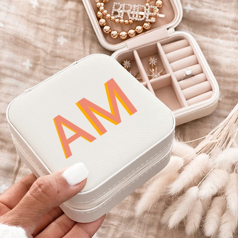 Shadow Monogram Travel Jewelry Case Personalized Gifts Leather Travel Jewelry Box with Name Bridesmaid Proposal Gifts for Her