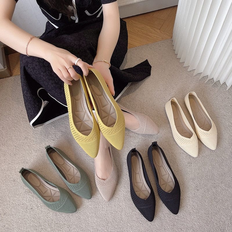 Solid Colour Knitting Flat Shoes for Women Fashion Female Casual Ballet Flats Footware Breathable Mesh Comfort Loafers