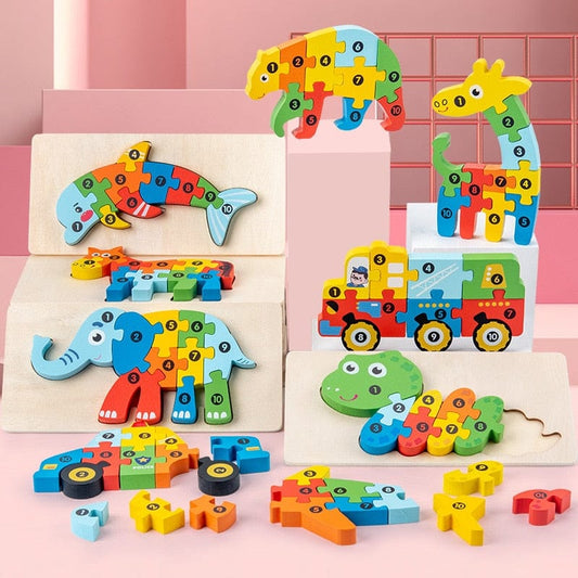 Wooden Toddler Puzzles for Kids Learning Toys for Toddlers 2 3 4 5 Years Old Top 3D Puzzle Educational Dinosaur Toy