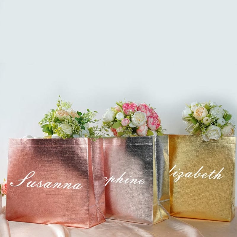 Personalized Retro Holographic Gift Tote Bag Bridesmaid Bridal Bachelorette Party Favors Custom Wedding Non Woven Gift Tote Bags