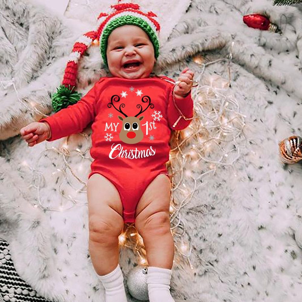 Baby First Christmas New Born Baby Bodysuits Clothes Ropa Toddler Girl Red Long Short Romper Jumpsuit Outfit Christmas Gifts