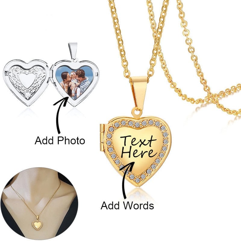 Custom Engraved Name Photo Upload Heart Locket Necklaces for Women Custom Family Love Photos Images Anniversary Keepsake Gifts