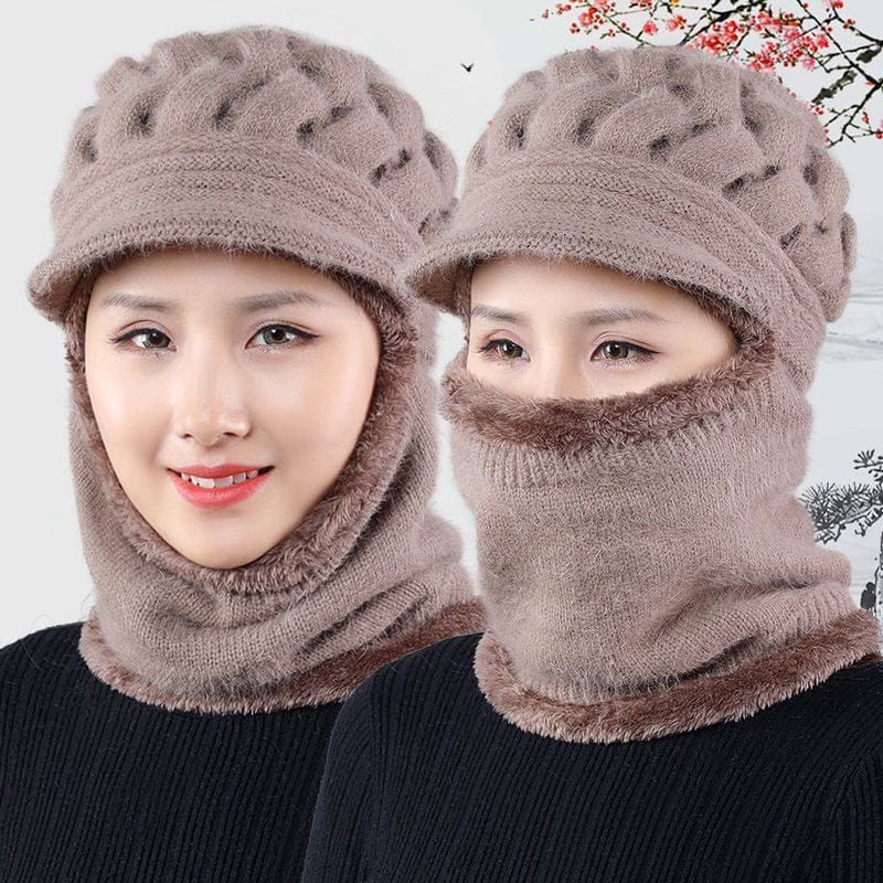 Coral Fleece Winter Hat Beanies Women's Hat Scarf Warm Breathable Wool Knitted Hat For Women Double Layers Protection Caps