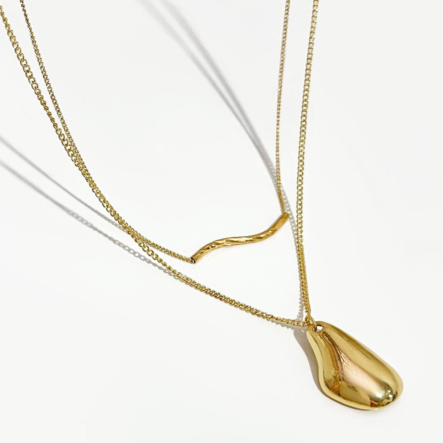 2Pcs Set Waterdrop Irregular Necklaces Wave Shape Gold Color Necklaces for Women Minimalist Abstract Necklace Jewelry