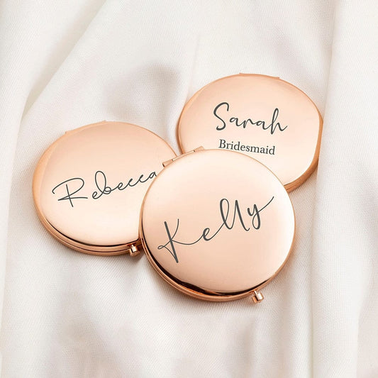 Personalized Compact Fold Name Pocket Mirror for Wedding Bride Bridesmaid Bridal Party Gift Custom Rose Gold Mirror With Name