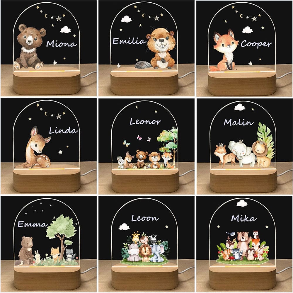 Personalized Baby Birth Night Wood Base Lamp