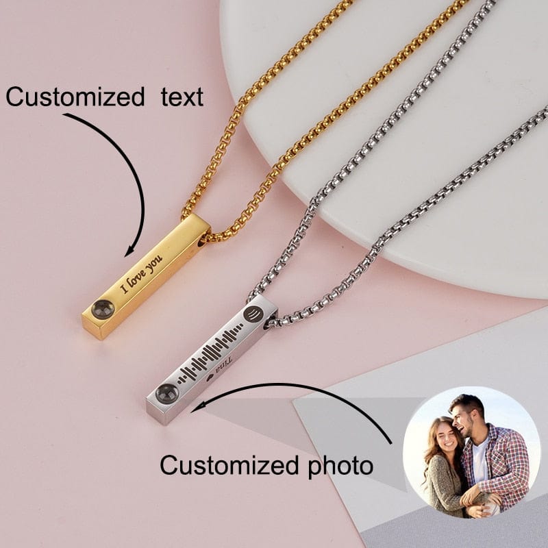 Custom Projection Photo Text Bar Necklace Personalized Text Memorial Gift for Him Dad boyfriend Gift Jewelry