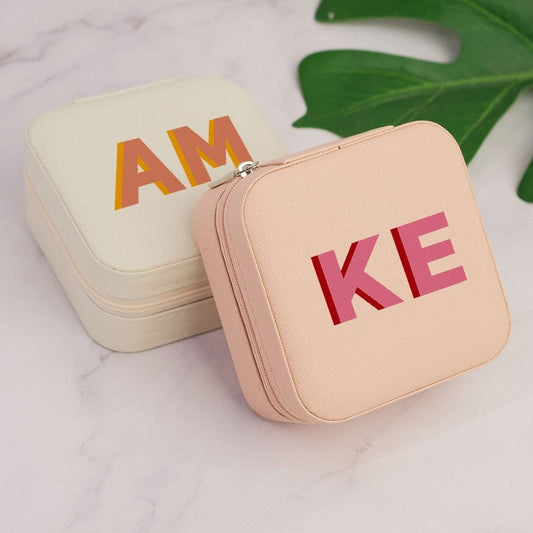 Custom Shadow Monogram Travel Jewelry Case Personalized Gifts Leather Travel Jewelry Box with Name Bridesmaid Proposal Gifts for Her