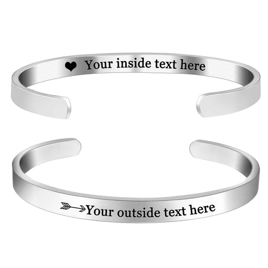 Personalized Bracelets for Women Lover Double Side Engraved Custom Family Name Cuff Gifts