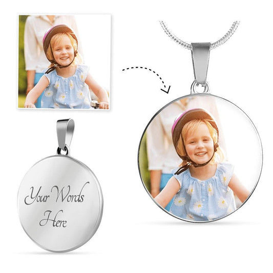 Custom Flower Girls Picture Upload Circle Necklace