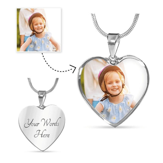 Custom Flower Girls Picture Upload Heart Necklace