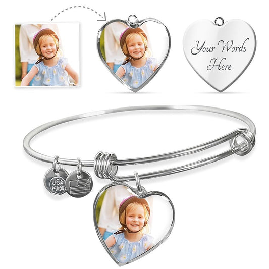 Custom Flower Girls Picture Upload Heart Bangle